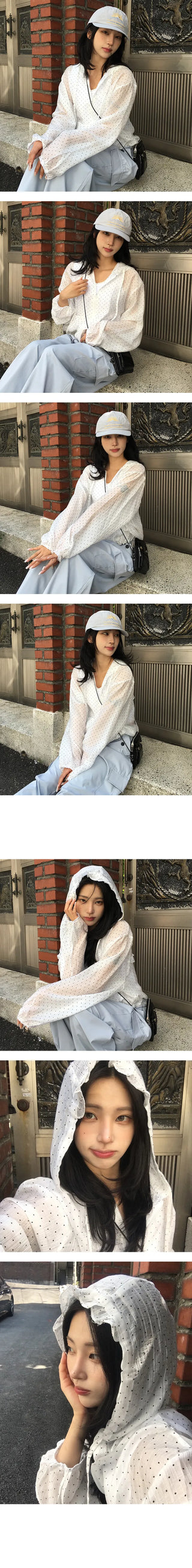 Dot Frill See Through Hooded Windbreaker