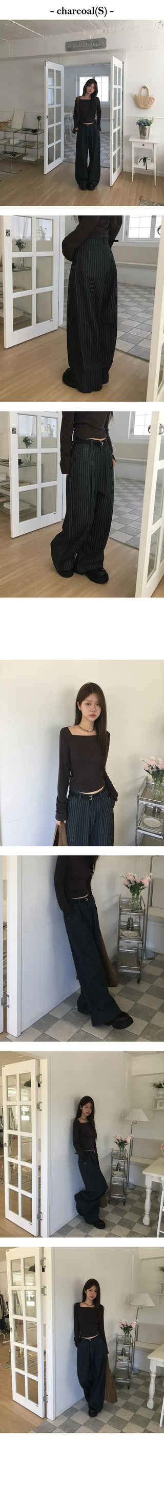 Cloth pintuck striped pants