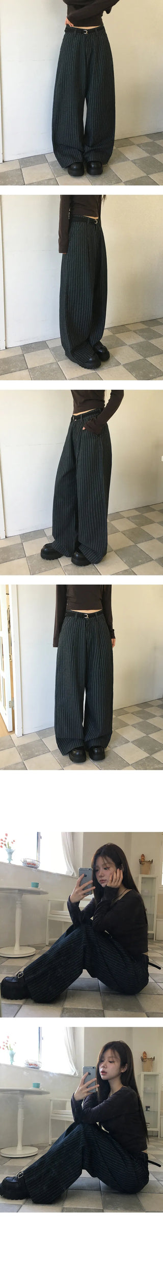 Cloth pintuck striped pants
