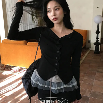Denon Unique Shirring Long sleeved Cardigan