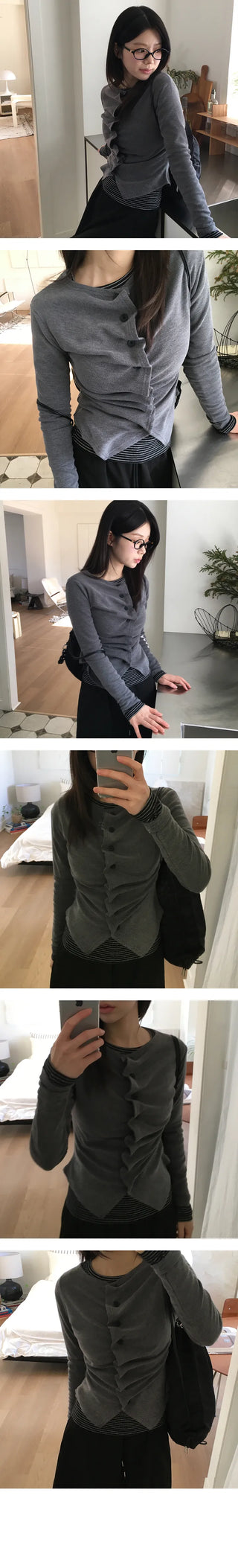 Denon Unique Shirring Long sleeved Cardigan