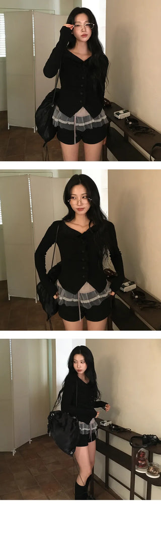 Denon Unique Shirring Long sleeved Cardigan