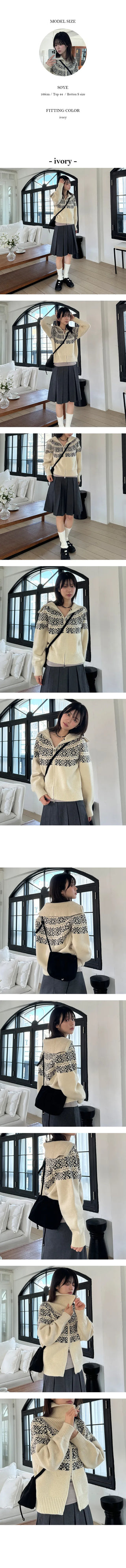 Wiri Snowflake Collar Two Way Knit Zip Up