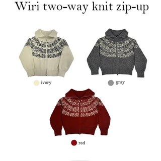 Wiri Snowflake Collar Two Way Knit Zip Up