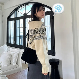 Wiri Snowflake Collar Two Way Knit Zip Up