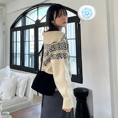 Wiri Snowflake Collar Two Way Knit Zip Up