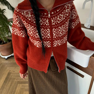 Wiri Snowflake Collar Two Way Knit Zip Up