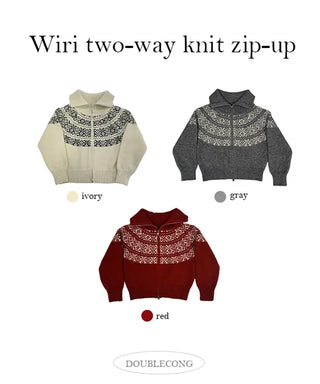 Wiri Snowflake Collar Two Way Knit Zip Up