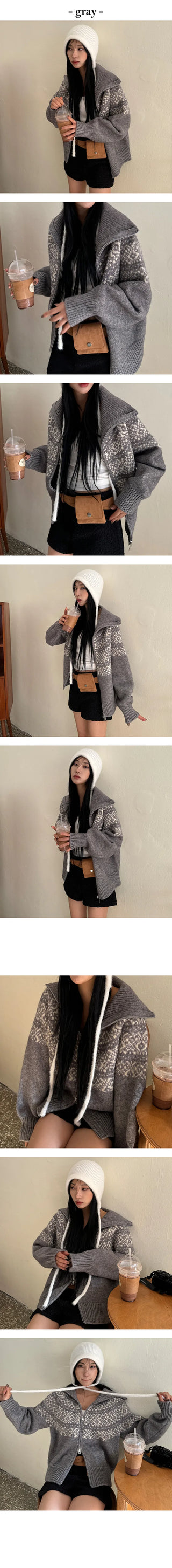 Wiri Snowflake Collar Two Way Knit Zip Up