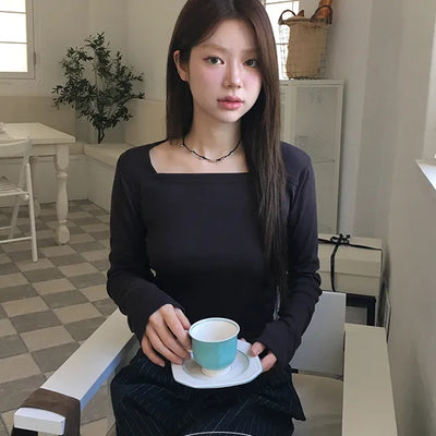 Jjonjon Square Neck Slim Long Sleeve T shirt