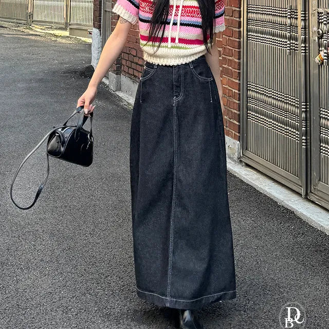 Redo One Tuck Stitch Long Skirt – Uncut-Trends
