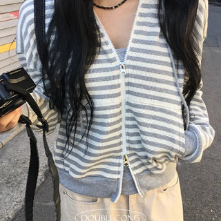 Badu Stripe Hooded Knit Zip Up