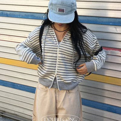 Badu Stripe Hooded Knit Zip Up