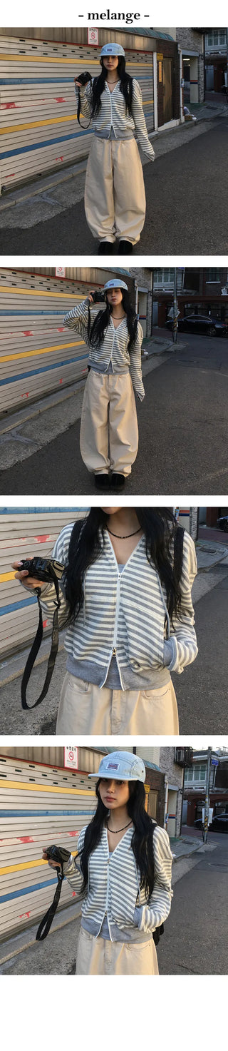 Badu Stripe Hooded Knit Zip Up