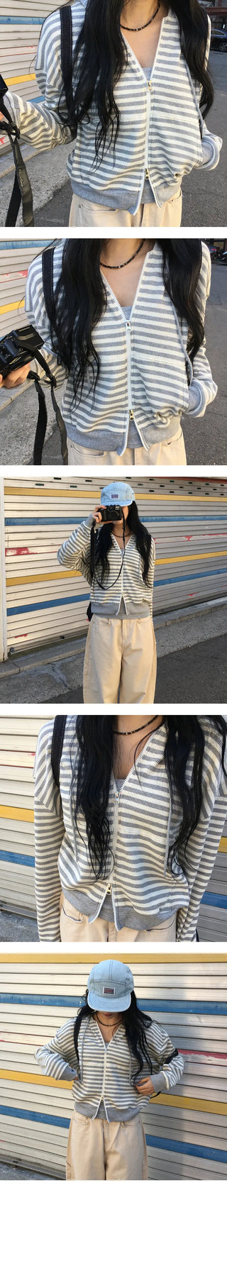 Badu Stripe Hooded Knit Zip Up