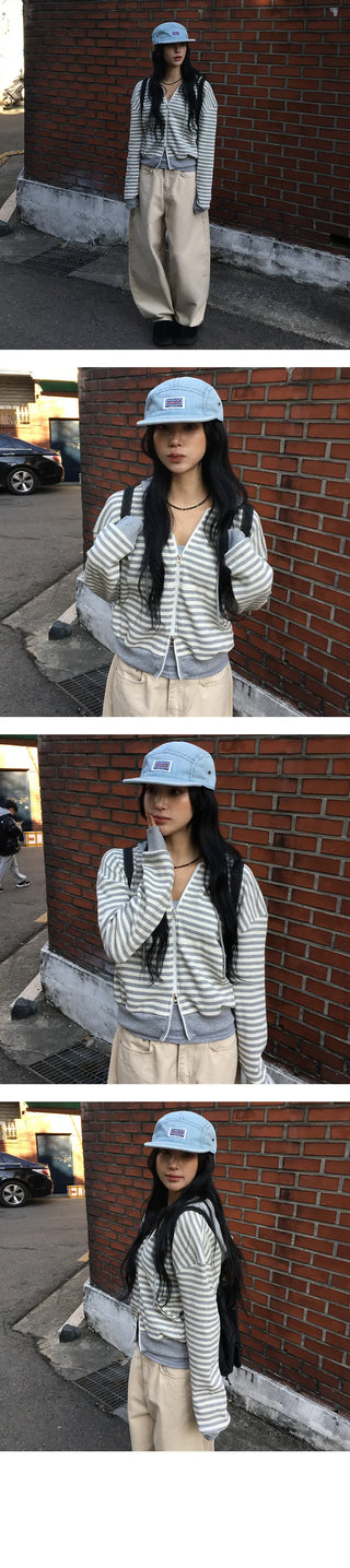 Badu Stripe Hooded Knit Zip Up