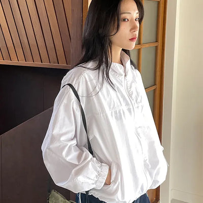High neck nylon windbreaker jacket