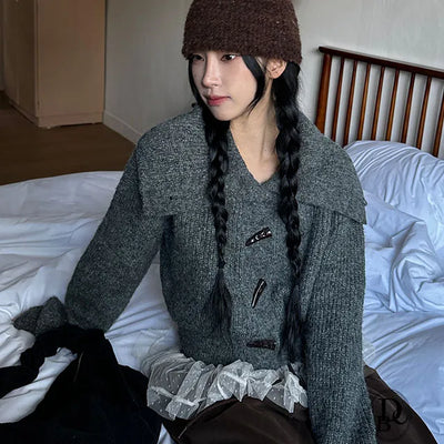 Abu Tteokbokki Big Collar Knit Cardigan