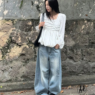 Side Balloon Wide Denim Pants