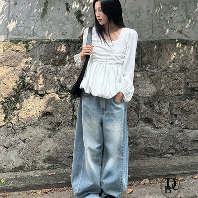 Side Balloon Wide Denim Pants