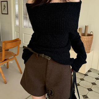 Firenze Loose Fit Boucle Off Shoulder Knit