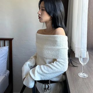 Firenze Loose Fit Boucle Off Shoulder Knit