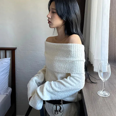 Firenze Loose Fit Boucle Off Shoulder Knit
