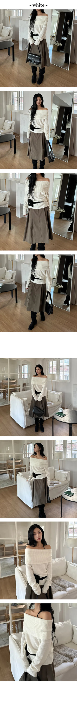 Firenze Loose Fit Boucle Off Shoulder Knit