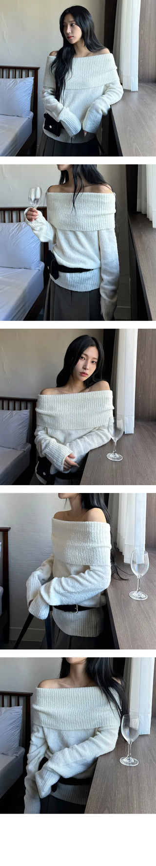 Firenze Loose Fit Boucle Off Shoulder Knit