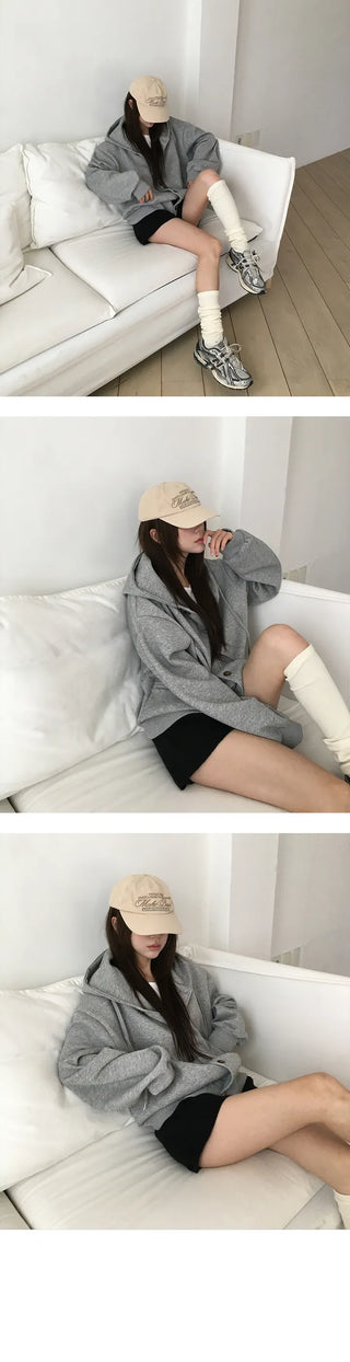 Cheese oversized hooded zip up cardigan