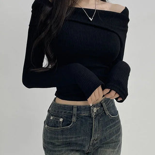 Glam Off Shoulder Slim Fit Long Sleeve Tee