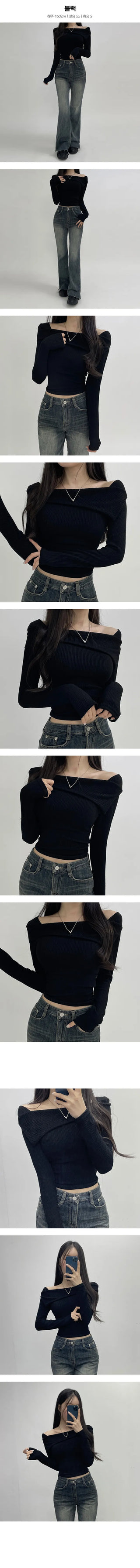 Glam Off Shoulder Slim Fit Long Sleeve Tee