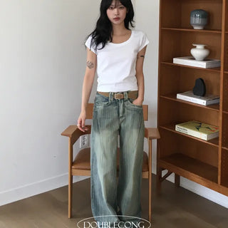 Square U neck Semi Crop Short Sleeve T shirt