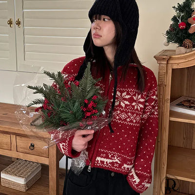 Holly Snowflake Collar Zip Up