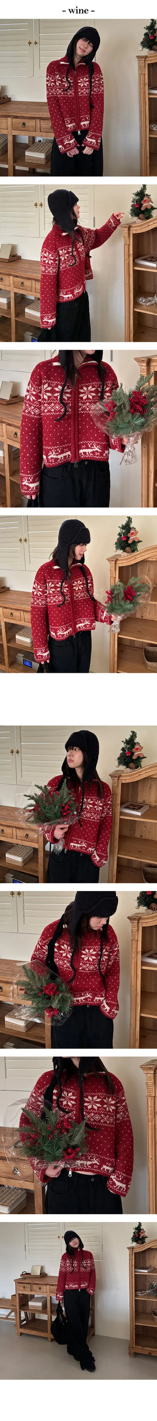 Holly Snowflake Collar Zip Up