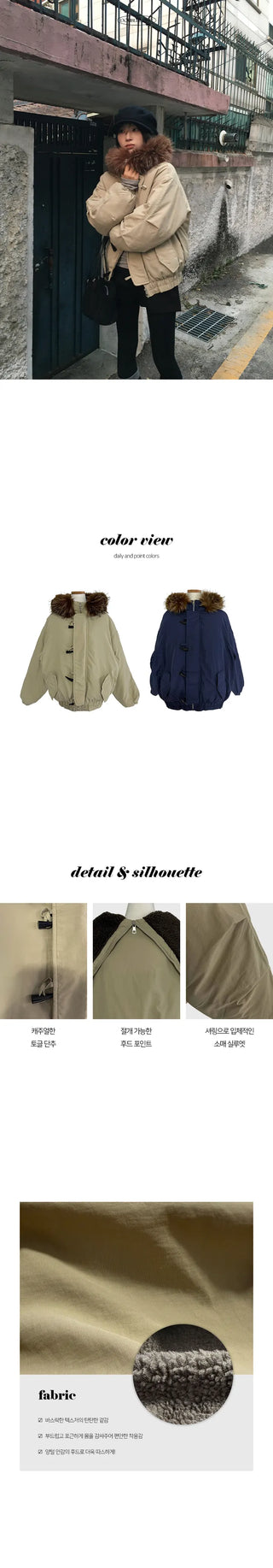 Toto Overfit Tteokbokki Fur Hooded Padding Jumper