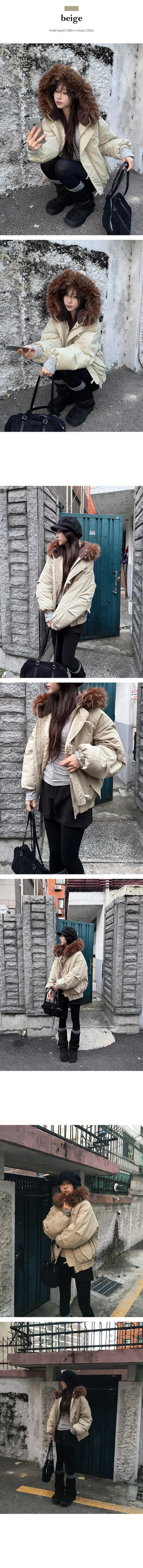 Toto Overfit Tteokbokki Fur Hooded Padding Jumper
