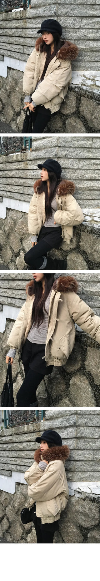 Toto Overfit Tteokbokki Fur Hooded Padding Jumper