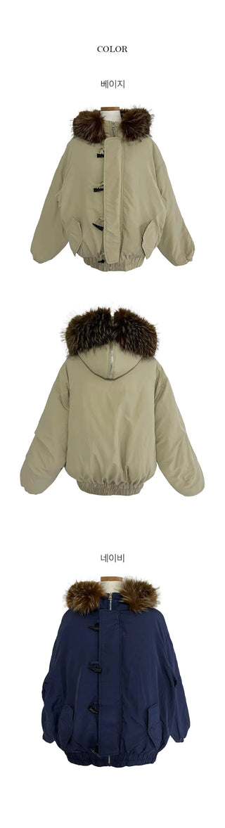 Toto Overfit Tteokbokki Fur Hooded Padding Jumper