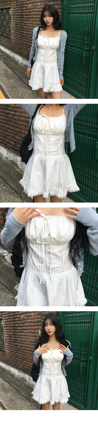 Pintuck Lace Slim One Piece Dress