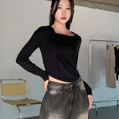 Pintuck Line Slim Long Sleeve T shirt