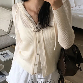 Heli See Through Mother of Pearl Hooded Cardigan