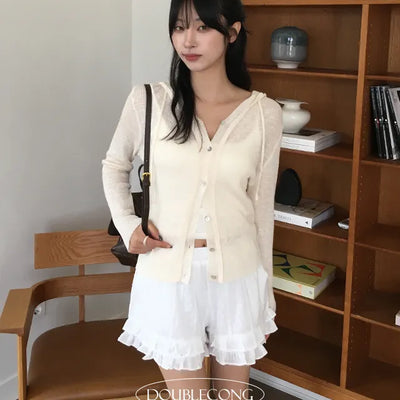 Heli See Through Mother of Pearl Hooded Cardigan