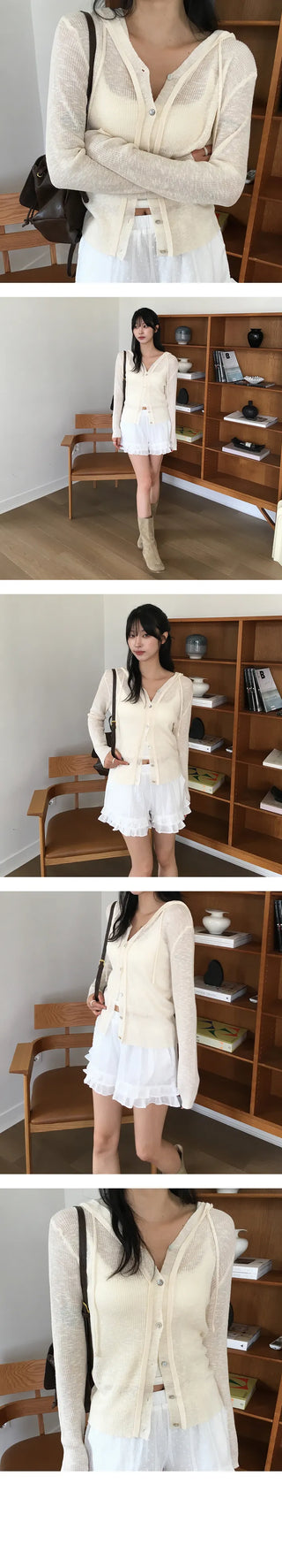 Heli See Through Mother of Pearl Hooded Cardigan