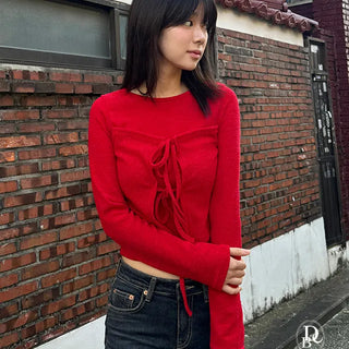 York Top Layered Ribbon Long Sleeve Slim T Shirt