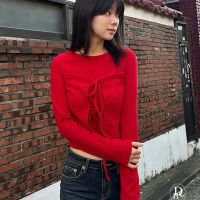 York Top Layered Ribbon Long Sleeve Slim T Shirt
