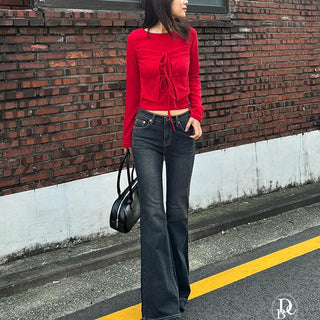 York Top Layered Ribbon Long Sleeve Slim T Shirt