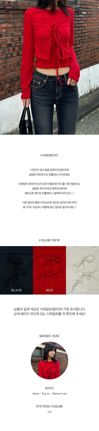 York Top Layered Ribbon Long Sleeve Slim T Shirt