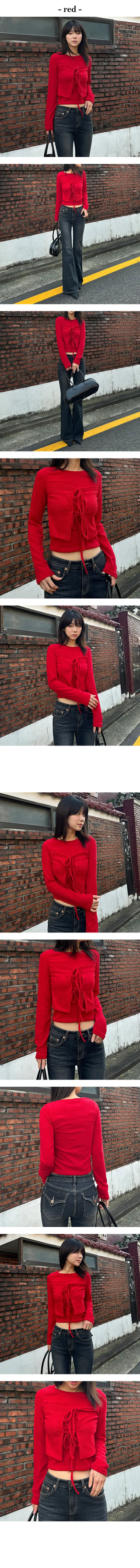 York Top Layered Ribbon Long Sleeve Slim T Shirt