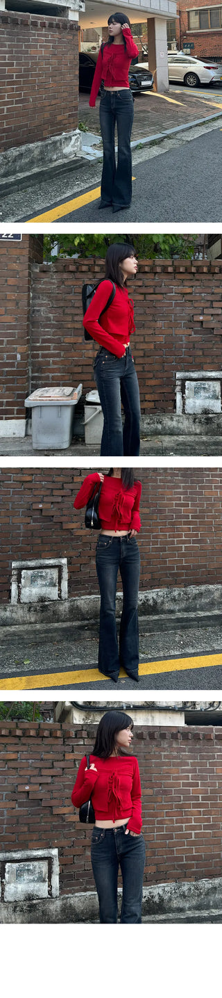 York Top Layered Ribbon Long Sleeve Slim T Shirt